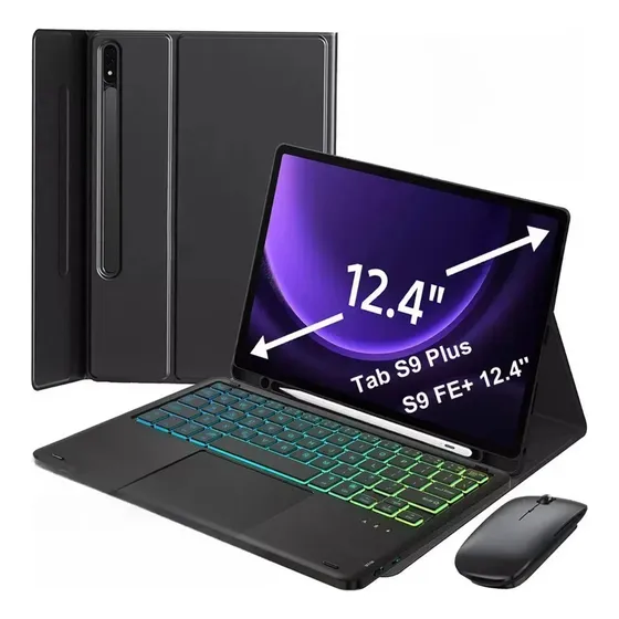 C Capa Teclado Tátil Mouse Caneta P/galaxy Tab S9+/s9 Fe+