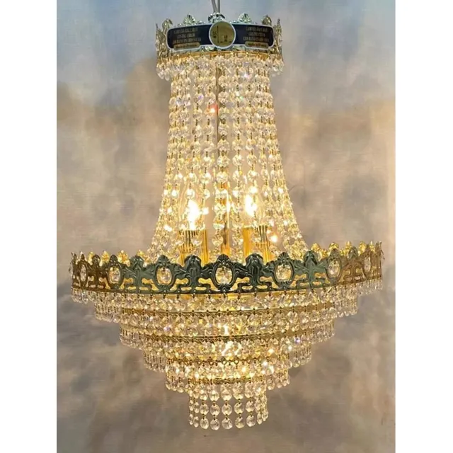 Lámpara Baccarat Cristal Checo Con Baño En Oro Sofia France