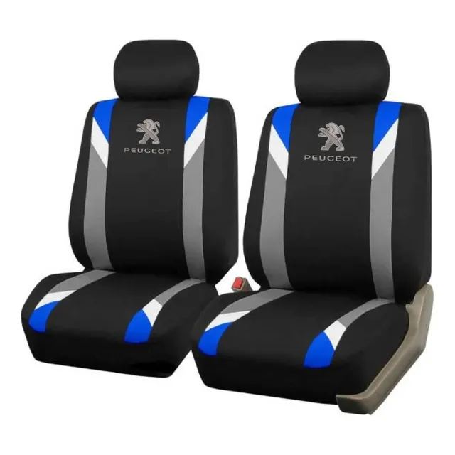 Cubreasiento Funda Tela Negro Azul Peugeot Logo Bordado