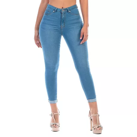 Pantalón Jeans Mezclilla Stretch Dama Azul Claro Dobladillo
