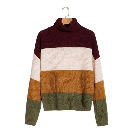 Suéter Tejido Multicolor Vinotinto, Blanco, Marrón Y Verde
