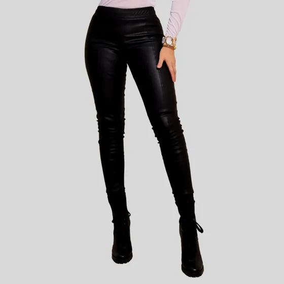 Calça Jogger Feminina Cirre Couro Eco Elastico No Cós  Punho