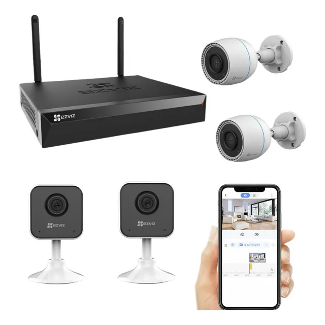 Kit Cámaras De Seguridad Interior Y Exterior + Nvr 4ch Ezviz