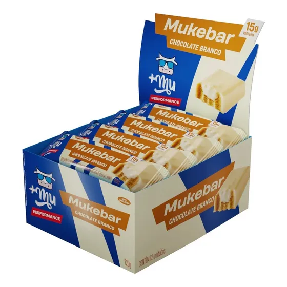 Barra de Proteína Mukebar Chocolate Branco 12 Unidades 720g +Mu