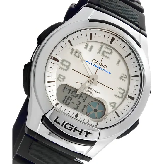 Relógio Casio Masculino Digi/ana Aq-180w-7bvdf Cor da correia Preta Cor do bisel Prata Cor do fundo Branco