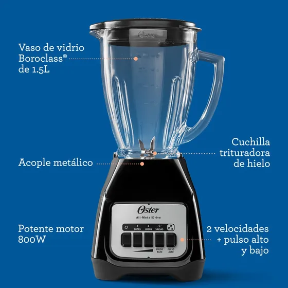 Oster Licuadora Con Vaso De Vidrio Refractario Boroclass 2 Velocidades Más Pulso Ideal Para Recetas Frias Y Calientes Negro Blstkag-bpb