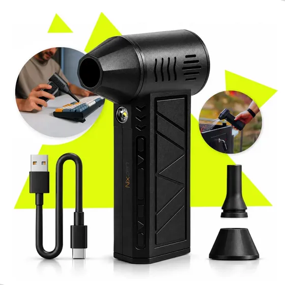 Mini Ventilador Soprador Ar Turbo 130000rpm Potente Elétrico Sem Fio Recarregável Portátil USB-C 3 Níveis 3 Jato Forte Multiuso Limpeza Teclado Carro Moto Acendedor De Churrasqueira Preto Nixzen