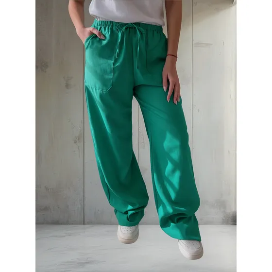 Pantalon Lino Mujer Amplio Con Elastico Cintura