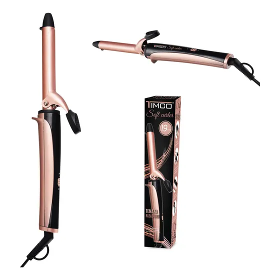 Tenaza Rizadora De Cabello Con Recubrimiento De Cerámica 19mm Timco TR-20D Color Negro y Rosa
