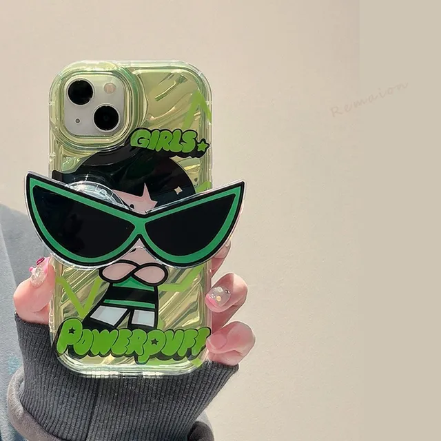 Funda De Transparente Para iPhone Powerpuff Girl + Soporte
