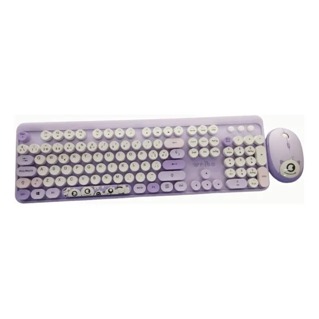 Combo Teclado Y Mouse Inalambrico 2.4ghz Weibo Wb216 Redondo Mouse Lila Teclado Lila
