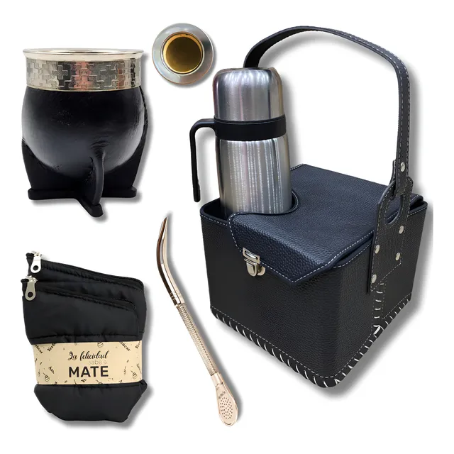 Set Matero Kit Termo Manija Mate Imperial Cuero Canasta Pro!