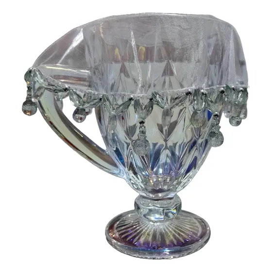 Cobre Jarra Com Pedraria Bordado Tule Transparente 25 Cm