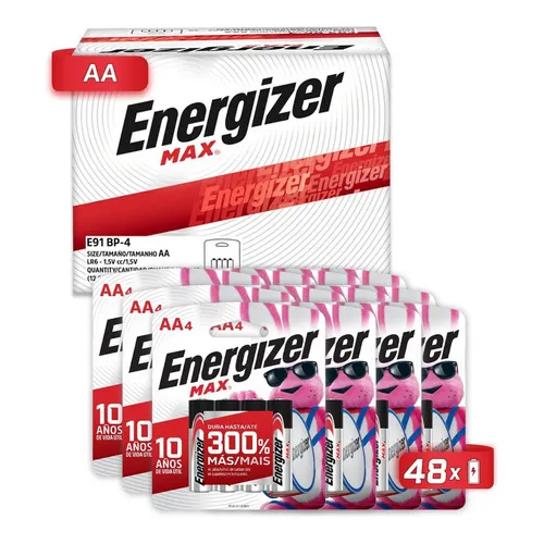Energizer Max Aa Alcalina Blister 48 Unidades (12 blisters con 4 pilas) De 1.5v