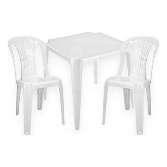Kit Mesa Quadrada Monobloco + 2 Cadeiras Bistrô Até 182kg