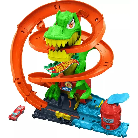Trilha Hot Wheels Jurassic World T-rex Vs Fire Station 36 cm colorida multicolorida
