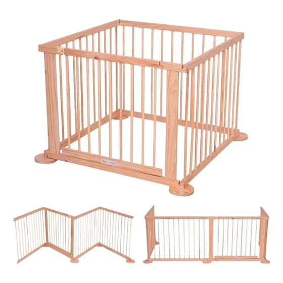 Corral Plegable De Madera Bebé Piccoly Seguro Resistente Plegable Color Beige Liso