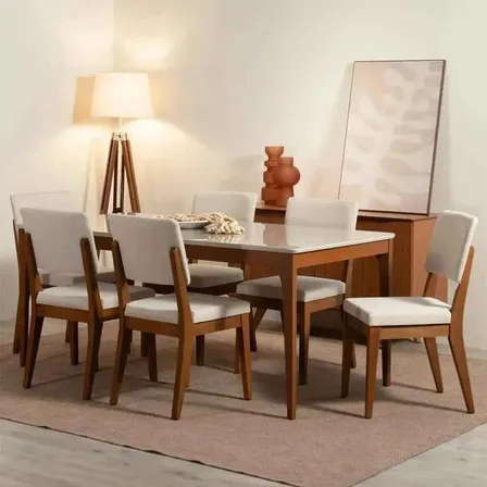 Kit 2 Cadeiras Madeira Maciça Ella - Natural/linho Off White Liso Marrom-claro Branco