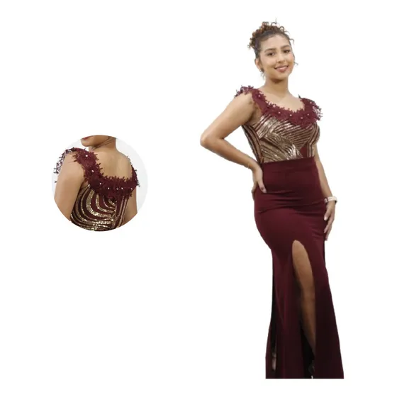 Vestido Americano Marca Valentin  Con Blonda Y Lentejuelas