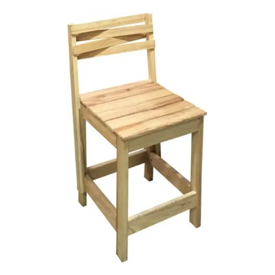 Silla Banco De Madera Pino Alta/ Barra C/ Espaldar Cruzado