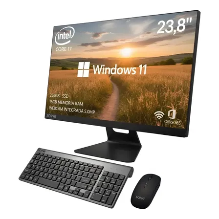 All In One Computador Intel I7 16gb Ss 256gb Completo Win11 Preto 127/220v