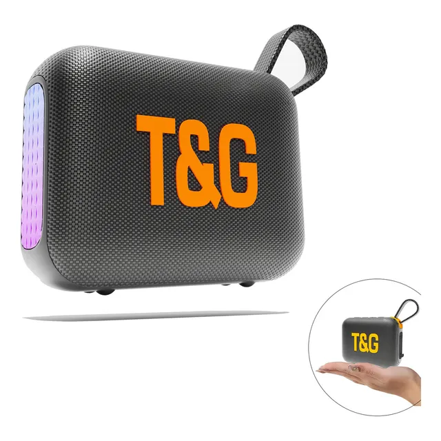 Bocina Bluetoothv5.3 Portátil Inalámbrica Rgb Negro Ipx5 Bateria De Litio Aux Micro Usb Radio Fm T&G TG445mini
