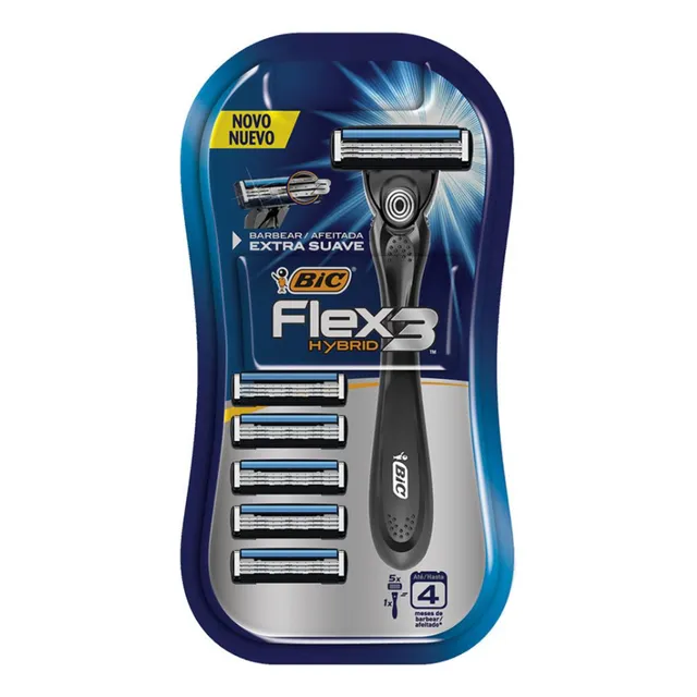 Rastrillo Bic Flex 3 Hybrid Cabeza Móvil Hombre 6 Piezas