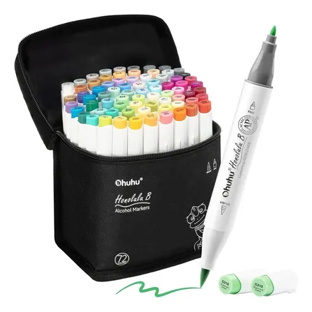 Ohuhu Kit Caneta Marcador Permanente Ponta Dupla 72 Cores