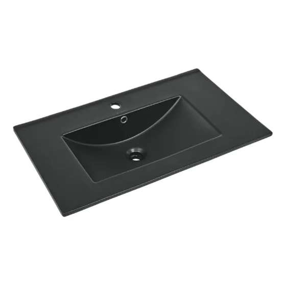 Bacha De Baño Encimera Sobreponer Loza Negro Mate 80x46