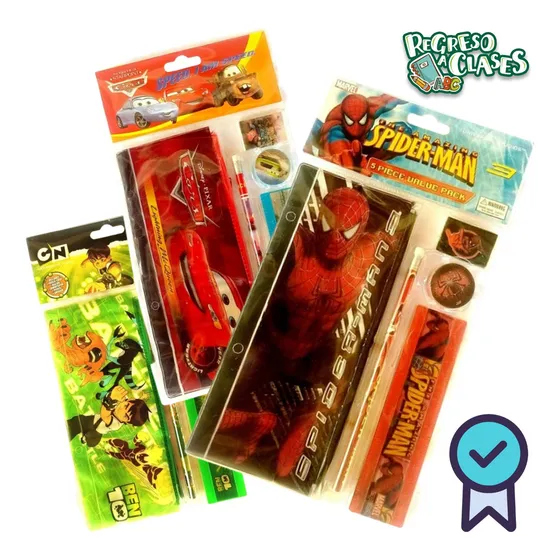 Set Escolar Cartuchera Sacapuntas Lápiz Regla Borra De Niño