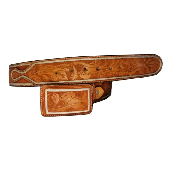 Cinturon Piteado Cinto Vaquero Cincelado Cordoneado Vaqueta