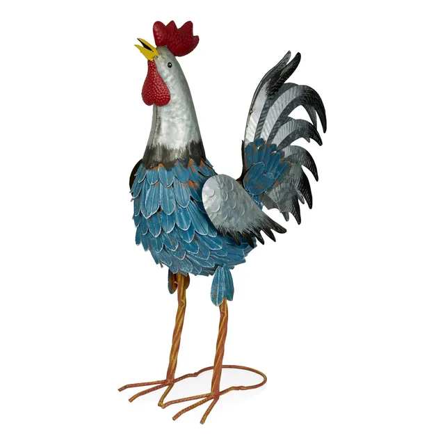 Alpine Corporation Jum390 Estatua Gallo Azul Cola Plateada