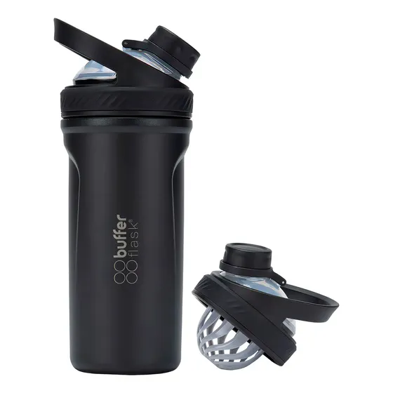 Shaker vaso proteina mezclador termico Buffer acero inox color negro | Cuotas sin interés