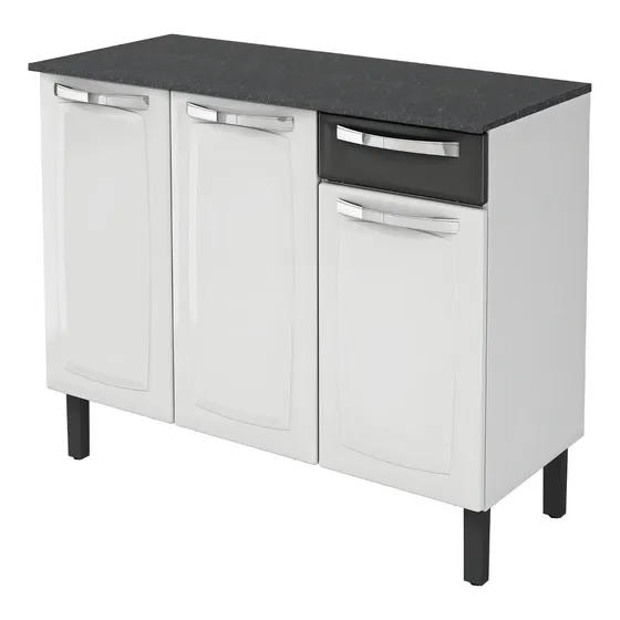 Balcão De Cozinha Itatiaia Rose Aço 3 Portas Branco/preto
