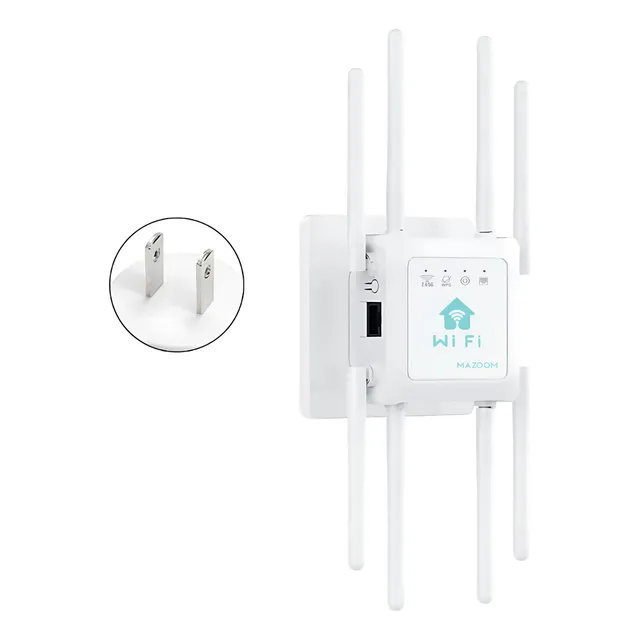 Mazoom E-u18 Router Wifi 1200mbps 2.4/5ghz Router Rompemuros Amplificador Wifi Extensor Rango Repetidor Señal De 8 Antena 127v Color Blanco
