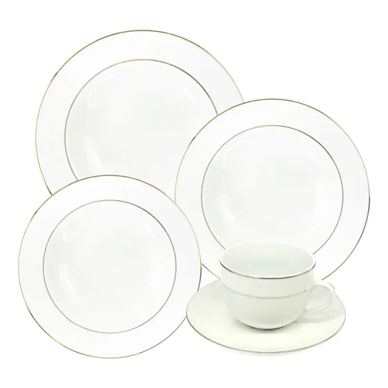 Aparelho Jantar Jogo Pratos 16pcs Borda Dourada Majesty Gold