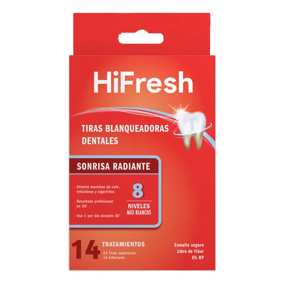 Hifresh tiras blanqueadoras 14 unidades dientes blancos 6% peroxido de hidrogeno