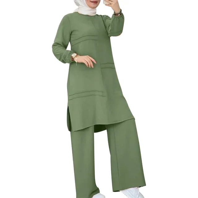 Vestido Para Mujer Musulmana Manga Larga Holgado Pantalon 2