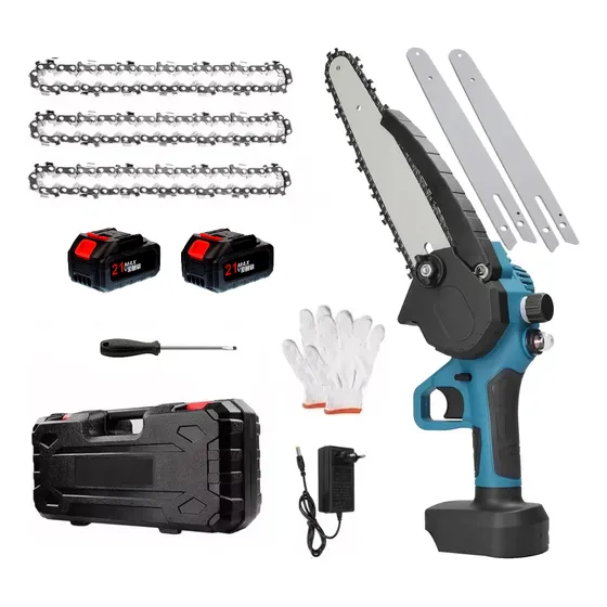 Mini Motosierra 8p 21v Maletín 2 Baterías 3 Cadenas 2 Espada Color Negro