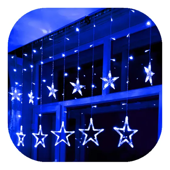 Cascata De Estrela 138 Led 8 Funções Natal Azul+3c M/f 220v Cor das luzes Azul