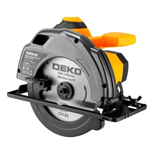 Sierra Circular 7 1/4 Deko Dkcs12g185 1200w Hoja 185x20mm Color Amarillo