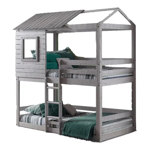 Cama litera Kessa Muebles Hank individual color gris fabricada en madera de pino