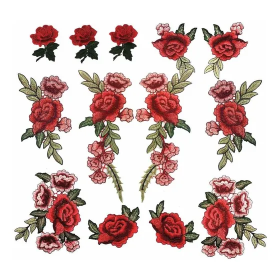 Parche Para Mujer Diseño Rosa Bordada Color Rojo Floral