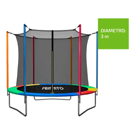 Cama Elástica Femmto TPL10FT00 3m con red protectora lona de salto negra cobertor multicolor