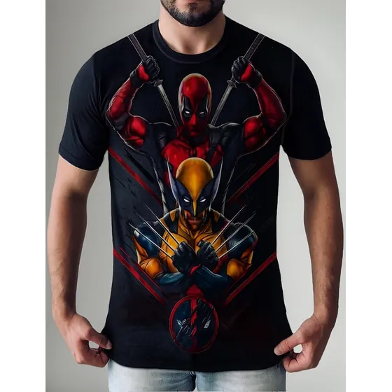 Camisa Camiseta Deadpool E Wolverine Herói Filme Animes Geek