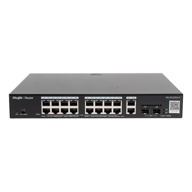 Ruijie Switch L2 Administrable Poe Con 16 Puertos Gigabit Poe 802.3af/at + 2 Sfp Para Fibra 1gb, Gestión Gratuita Desde La Nube, 240w