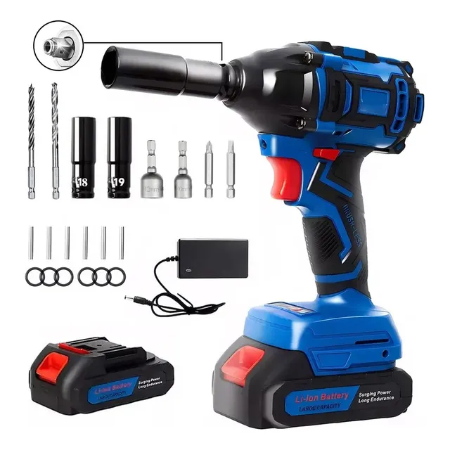 Kit Juego Taladro Atornillador Llave Impacto Inalámbrico 21V 7500mAh Sin Escobillas 1/2''