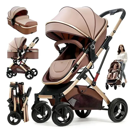 3 Em1 Carrinho Passeio Bebê Reversível Berço Moisés Conforto Chocolate