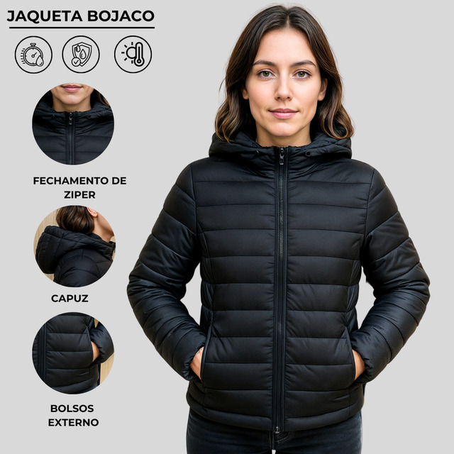Jaqueta Feminina Bobojaco Impermeável Casual Moda Frio Luxo Jaqueta Feminina Bobojaco Impermeável Casual Moda Frio Luxo