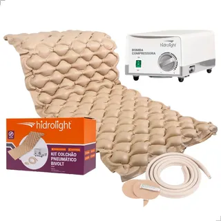Kit Colchão Antiescaras Hidrolight Cama 135kg Acamados Bege 220v